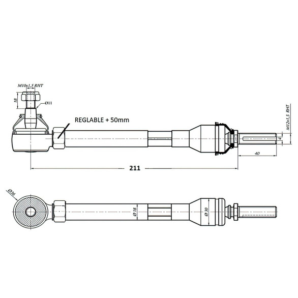 Biellette de direction 4cv Dauphine réglable à partir de 1955